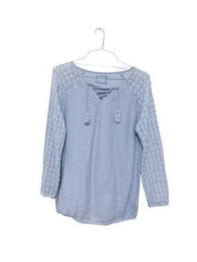 Ruff Hewn Light Blue Lace-Up Knit Long Sleeve Blouse Tunic Medium